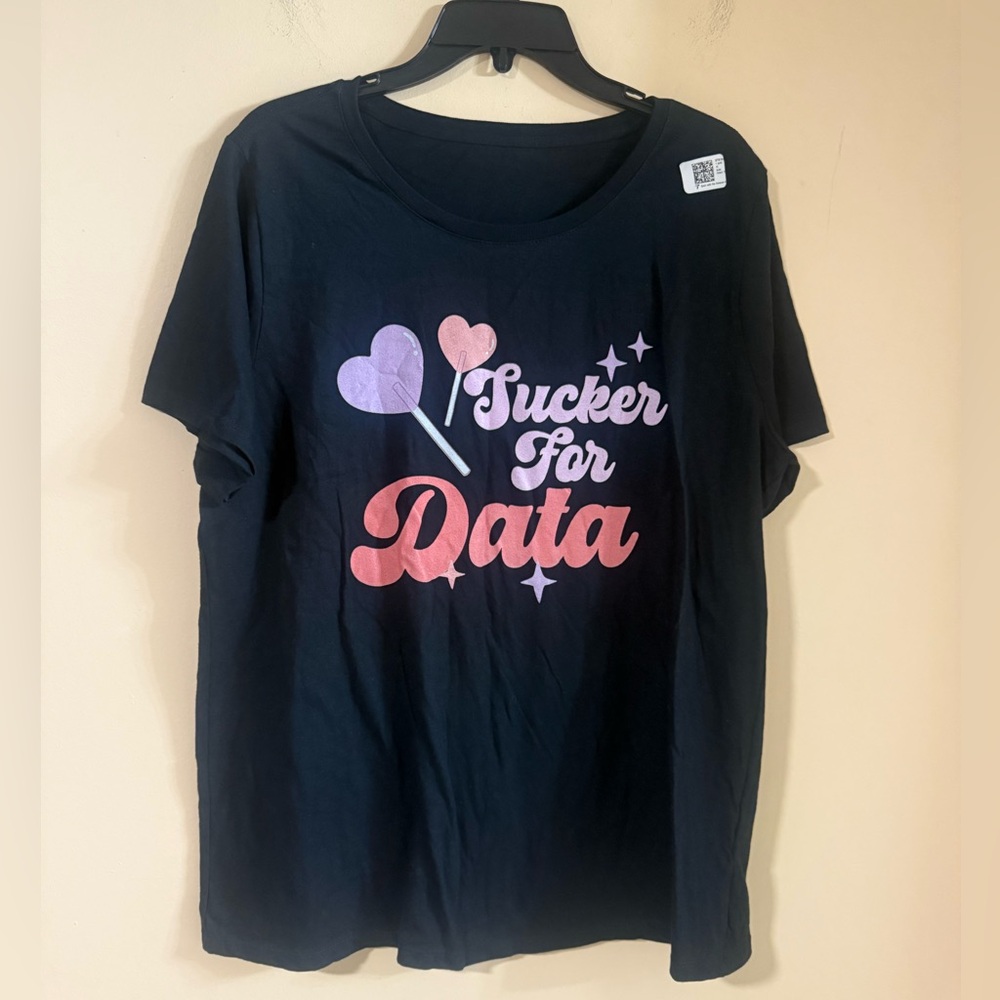 Black woman’s Graphic Tee with Pink and Purple Design..#753